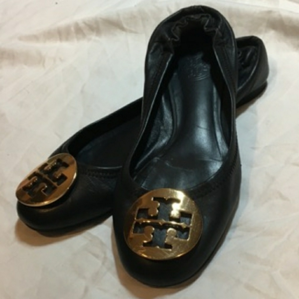 Tory Burch Reva Navy and Gold Flat